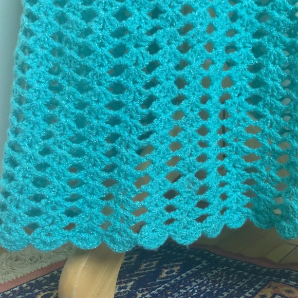 Crochet Bell Sleeve Turquoise Dress with Button Closure - Picture 6 of 8